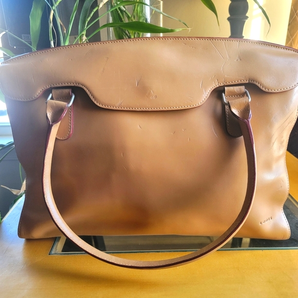Lodis Audrey Leather Briefcase Shoulder bag Tan with red - Picture 1 of 16